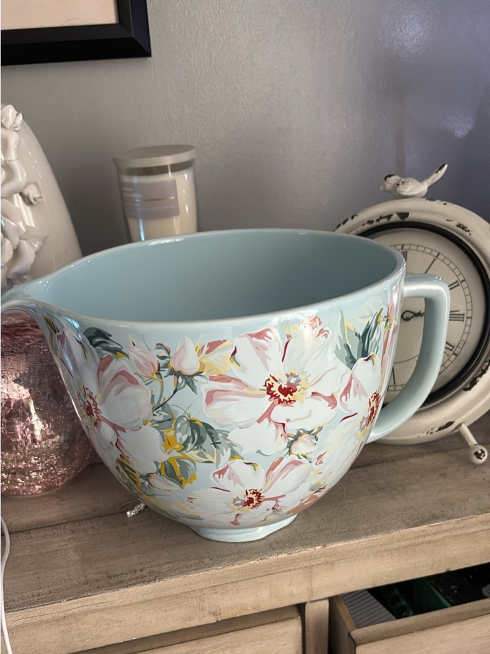 KitchenAid Floral Mixing Bowl in Light Blue with Pink and White Flowers